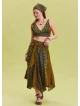 Green Patterned Asymmetrical Skirt with Gipe Detail and Tied Waist 4503